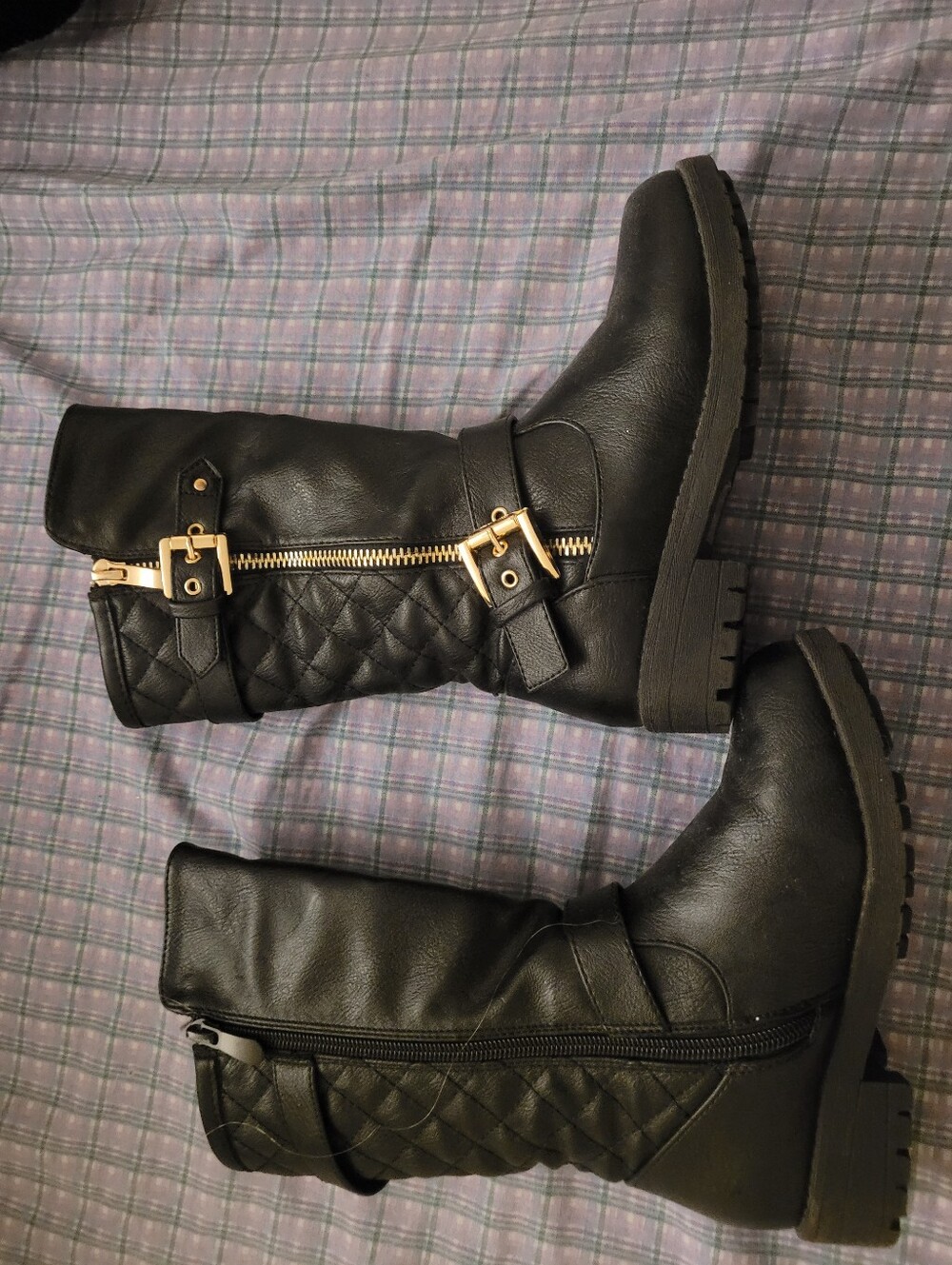 Dream Pairs Black Quilted Mid-Calf Lace-Up Boots with  Toddler Size  12